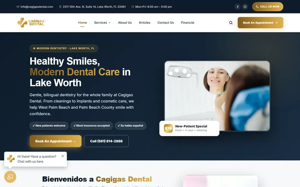 Página principal de Cagigas Dental en una computadora portátil
