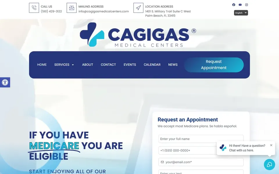 Página principal de Cagigas Medical Centers en una computadora portátil