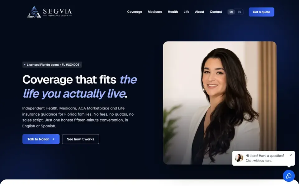Página principal de Segvia Insurance Group en una computadora portátil