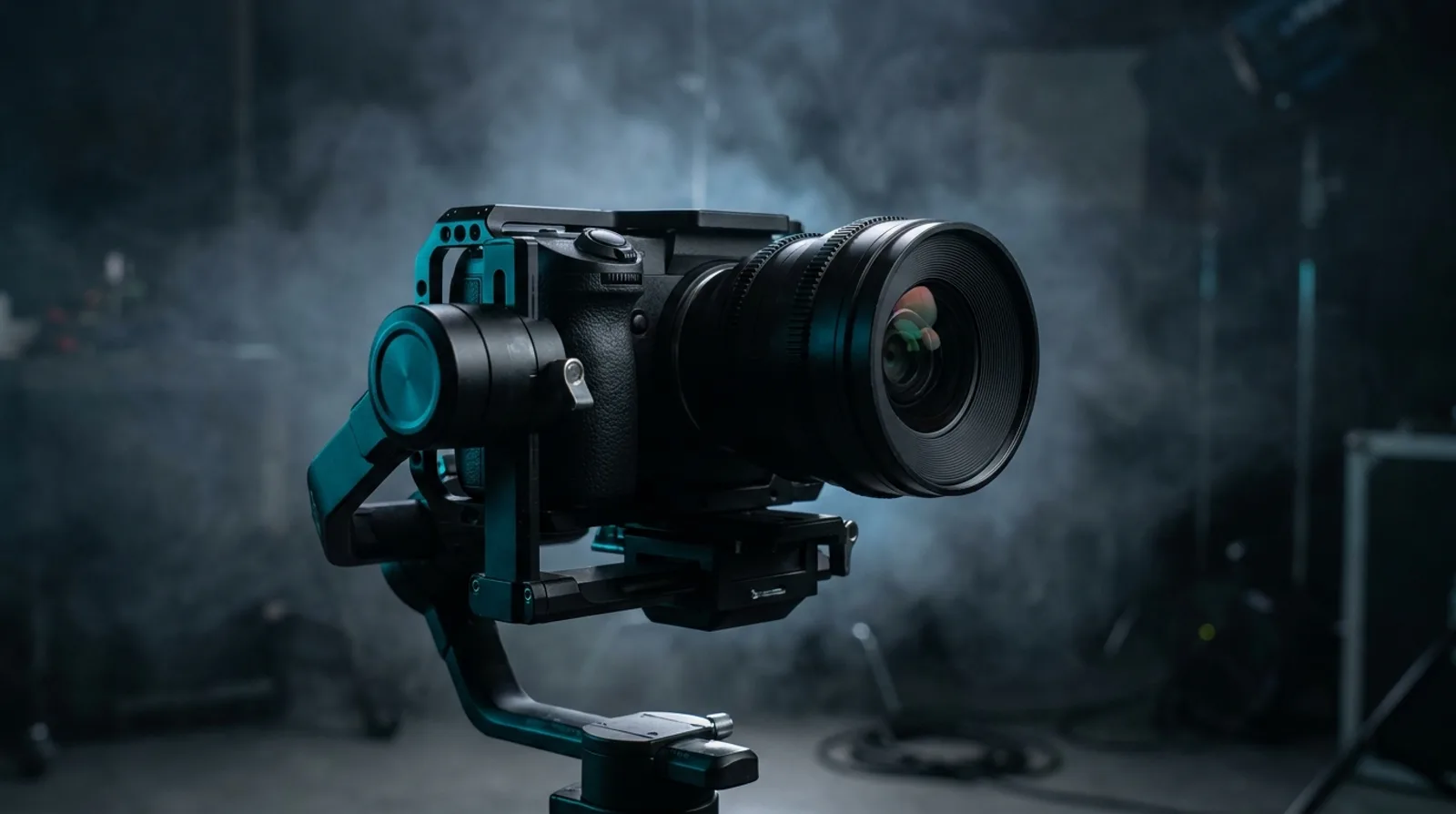 Professional cinema camera on a gimbal stabilizer rig