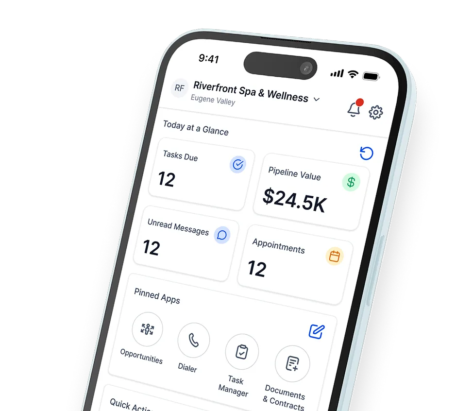 The Assure CRM mobile app showing conversations and pipelines