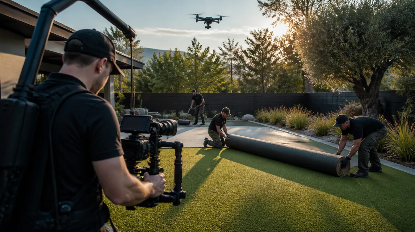 Professional video production at a turf installation