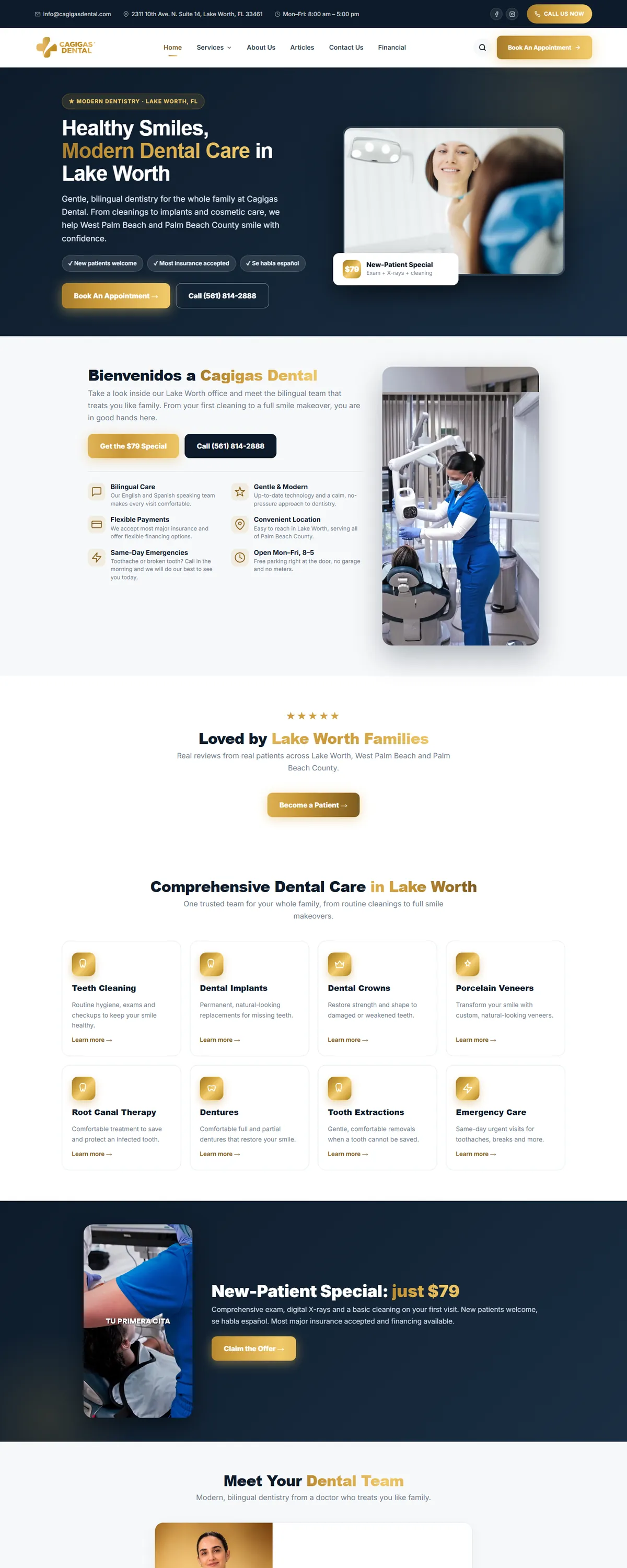 Cagigas Dental homepage, built by Assure Digital Media