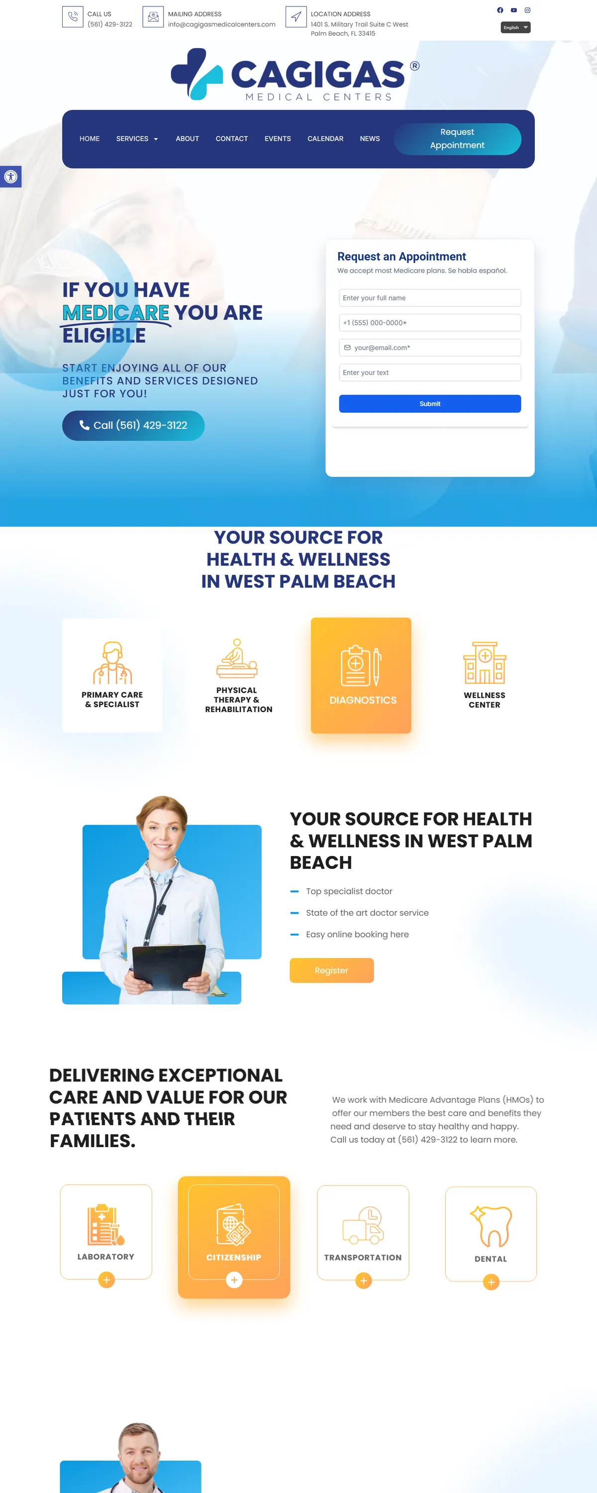 Cagigas Medical Centers homepage, built by Assure Digital Media