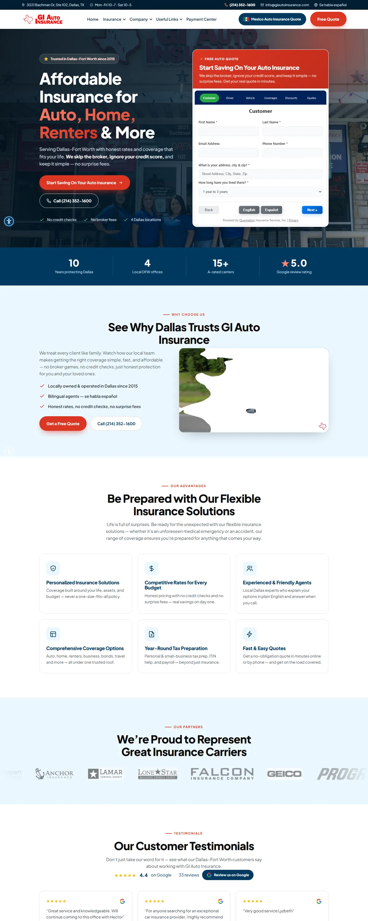 GI Auto Insurance homepage, built by Assure Digital Media