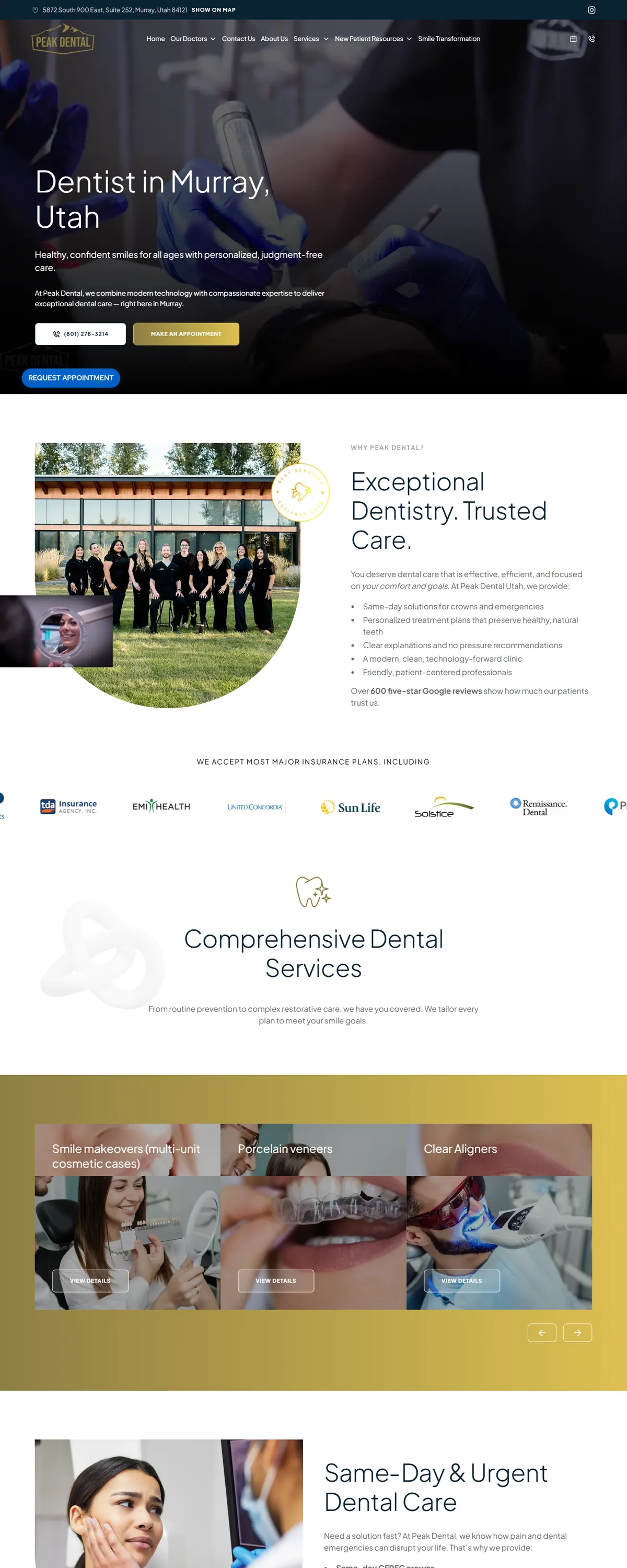 Peak Dental homepage, built by Assure Digital Media