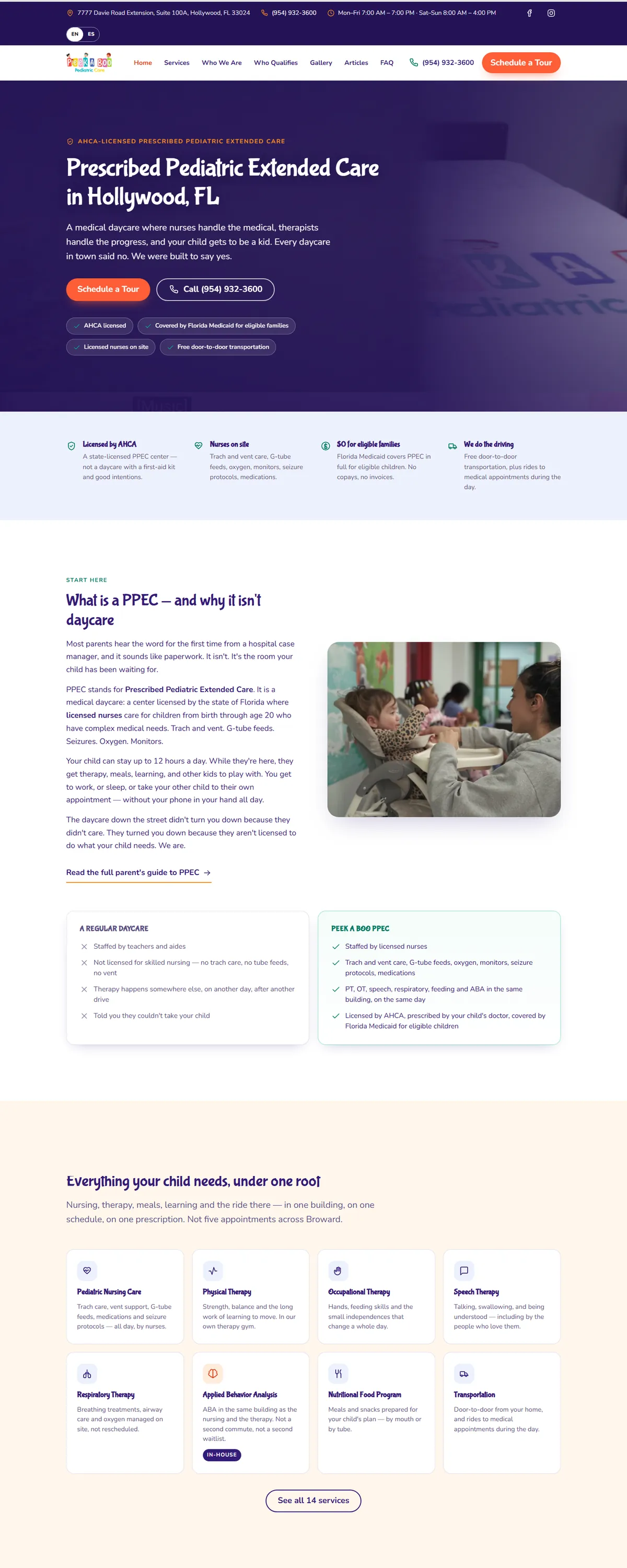 Peek A Boo Pediatric Care homepage, built by Assure Digital Media