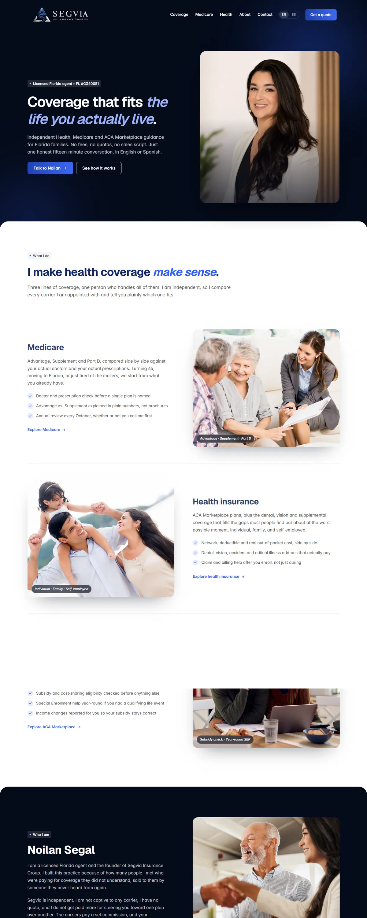 Segvia Insurance Group homepage, built by Assure Digital Media