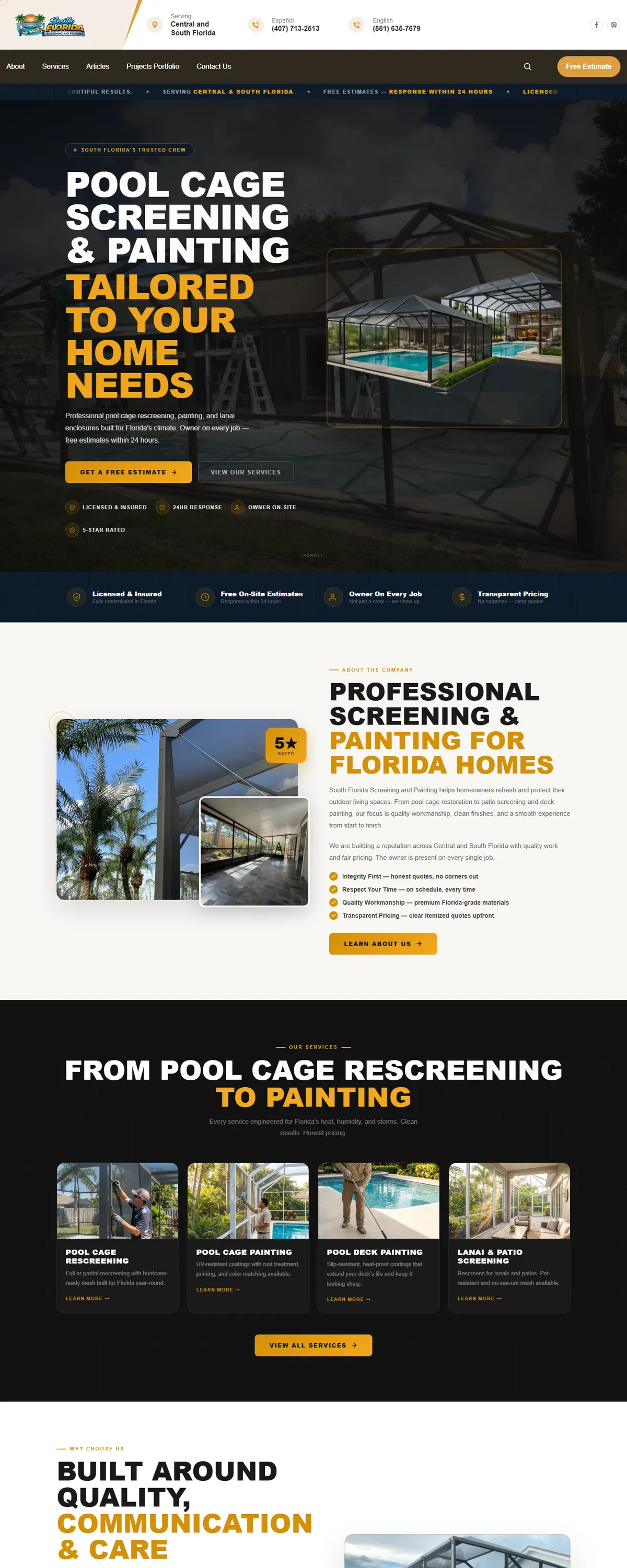 South Florida Screening & Painting homepage, built by Assure Digital Media